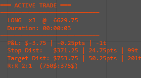 TradeLock Analytics active trade panel